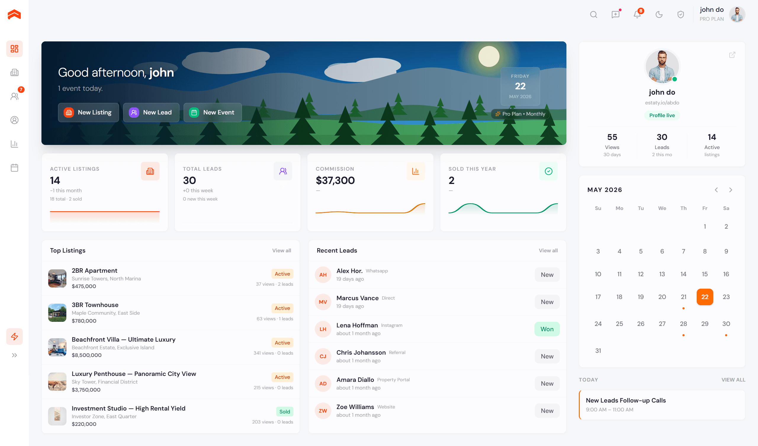 Estaty Dashboard screenshot